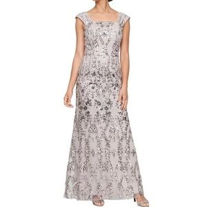 Alex Evenings - Sequined Embroidered Square-Neck Gown